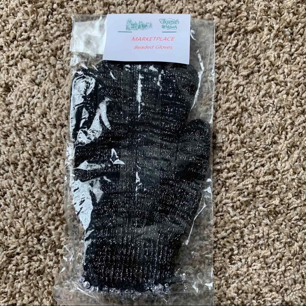 Black Stretchy Gloves Hand beaded detail BNWT